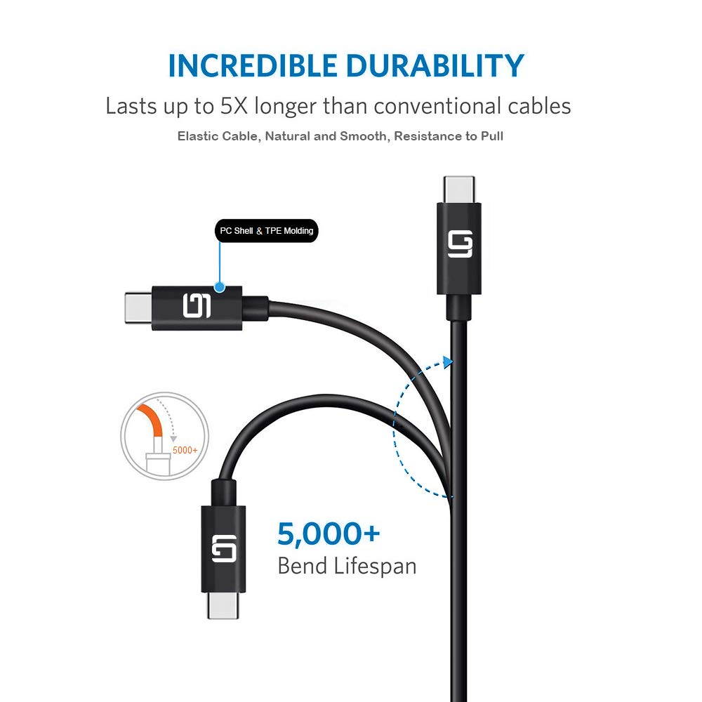 Thunderbolt 3 Cable (40Gbps) SuperSpeed [Intel Certified] USB-C to USB-C 100W TPE Dual 4k or Single 5k @60hz Display (2.6ft/40Gbps Thunderbolt 3 (TPE)