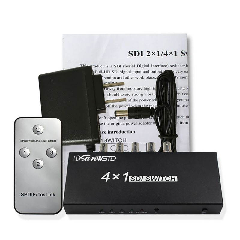SDI Switch 4x1 4 Channels SDI Signal to 1 SDI Signal Channel Support Full-HD SDI Signal (4 Input and 1Output)-Black