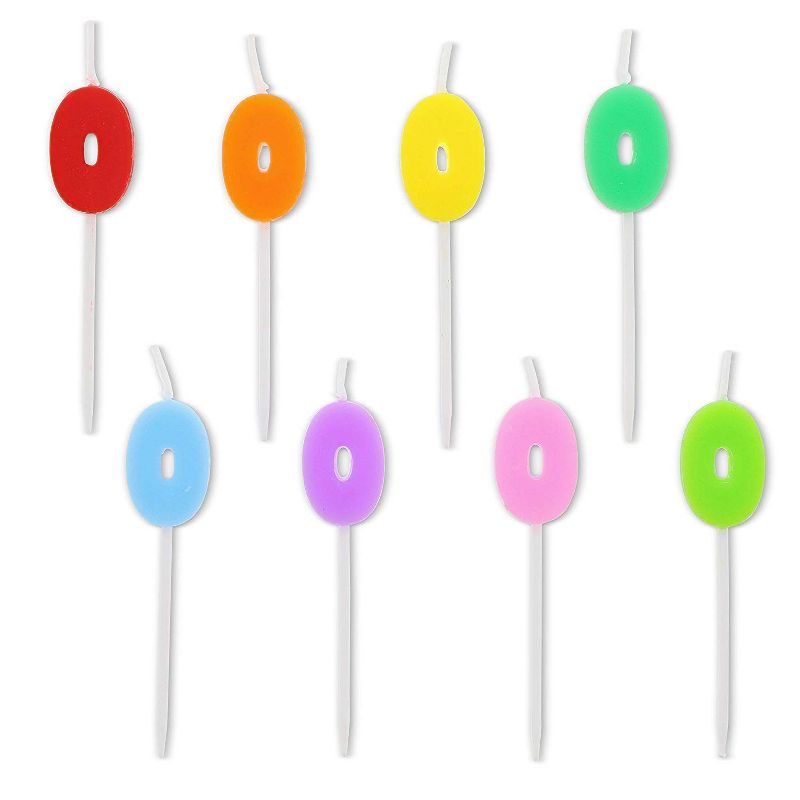 Blue Panda 96-Piece Letter O and Colored Stripes Birthday Cake Candles Set with Holders for Party Decorations