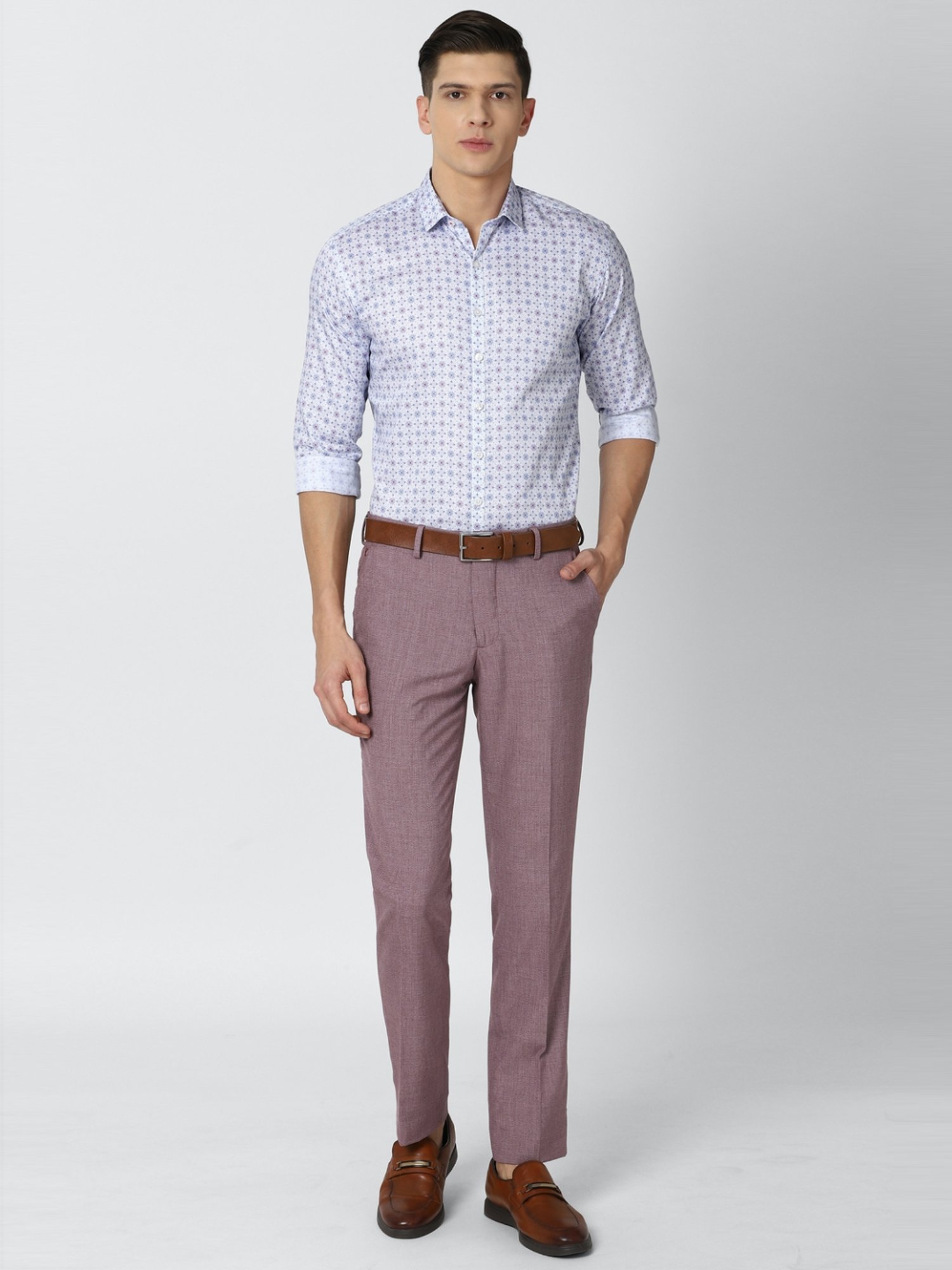 V Dot Blue Cotton Slim Fit Printed Shirt