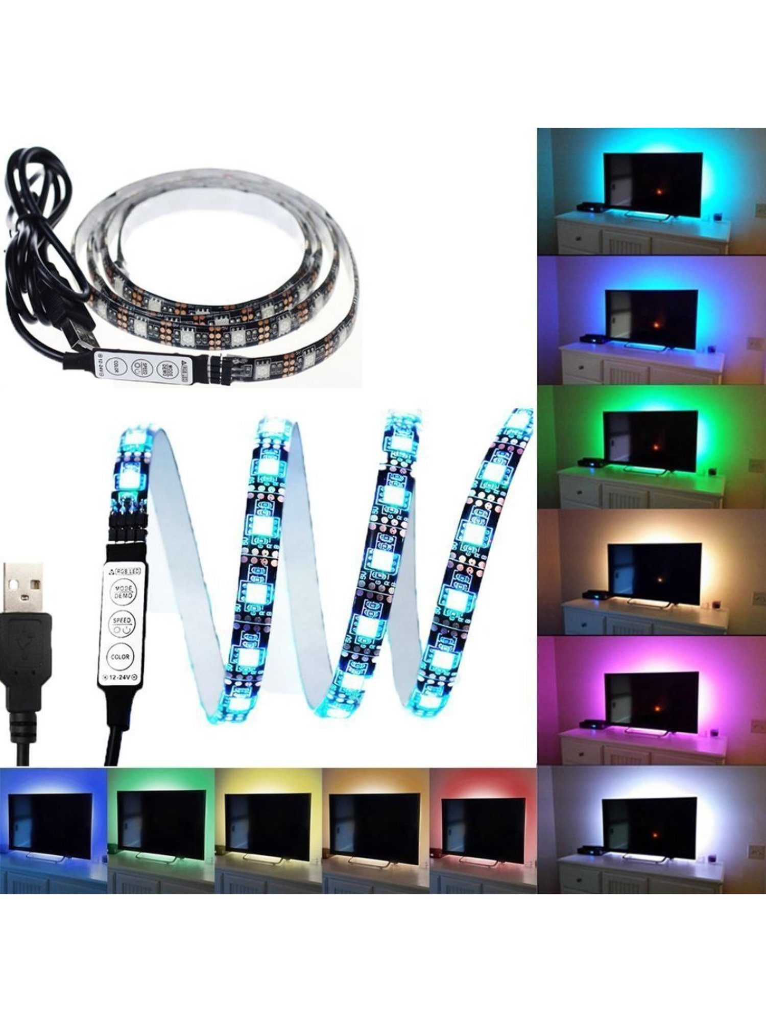 XERGY USB 5V 5050 RGB LED Flexible Strip Light Multi-Color Changing Lighting Kit, (4 Meter)