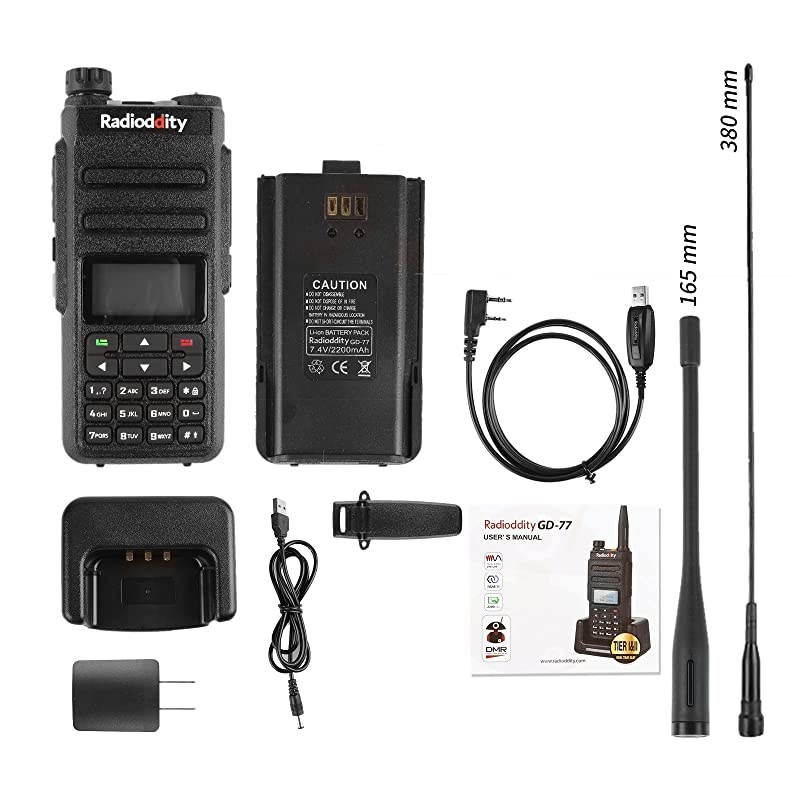 GD77 DMR DigitalAnalog Two Way Radio VHF UHF Dual Time Slot Work with Hotspot Amateur Ham Radio wFree Programming Cable High Gain Antenna and Charger