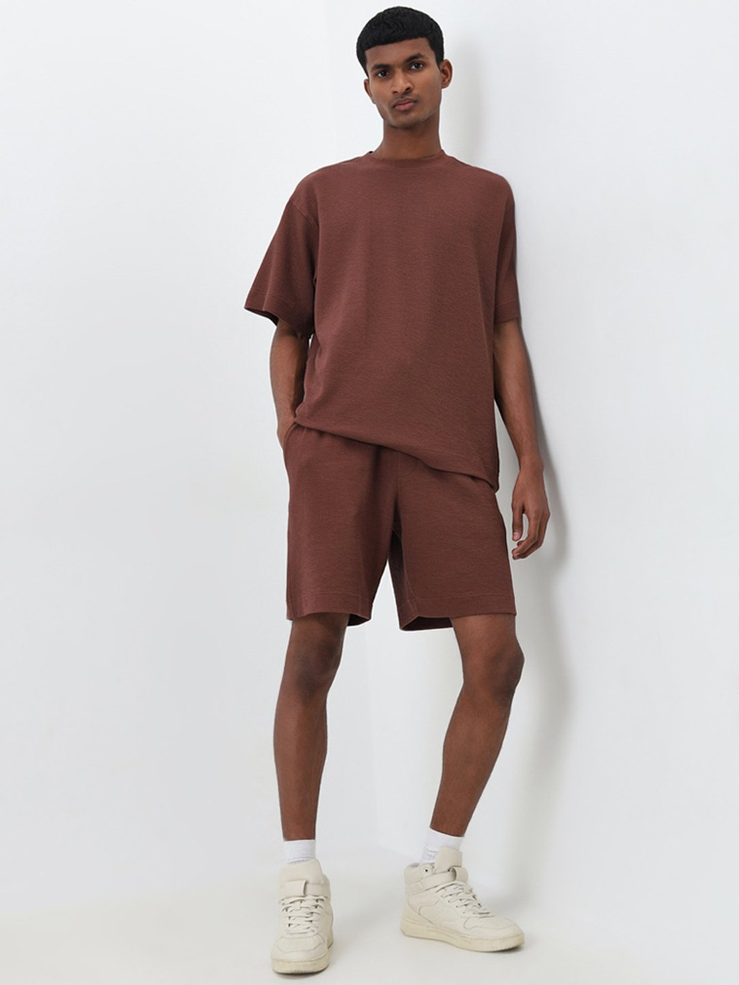 Studiofit by Westside Brown Textured Relaxed-Fit T-Shirt