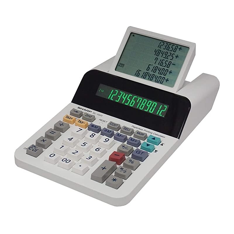 El-1501 Compact Cordless Paperless Large 12-Digit Display Desktop Printing Calculator That Utilizes Printing Calculator Logic
