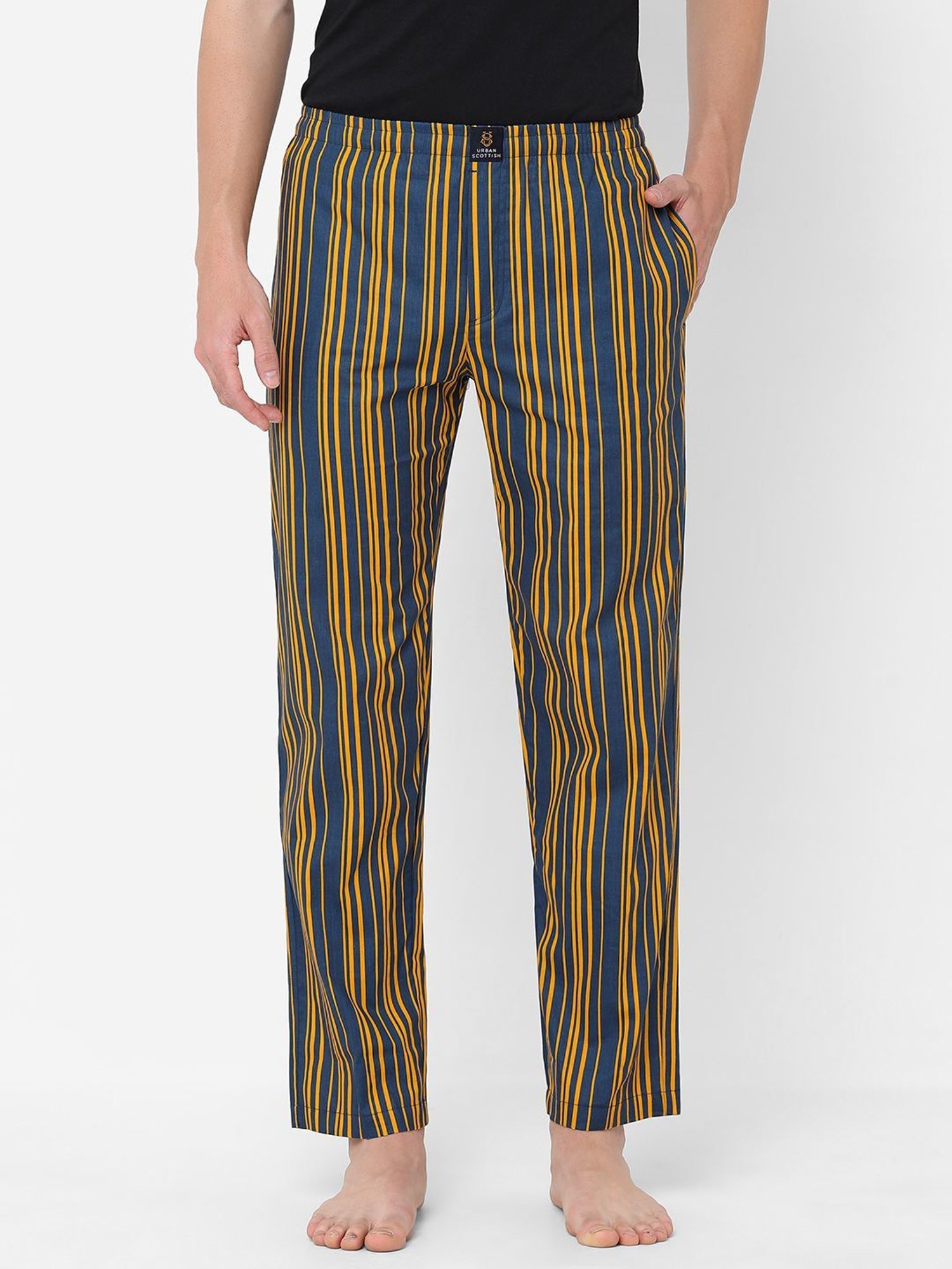 Urban Scottish Yellow Regular Fit Striped Lounge Pants