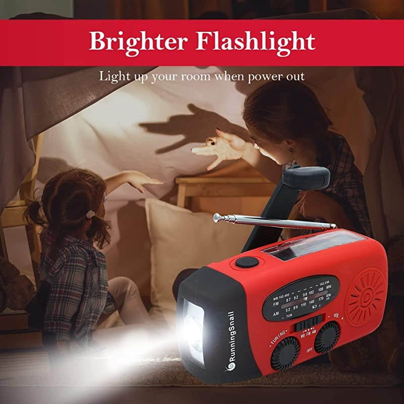 Upgraded Version  Emergency Hand Crank Self Powered AMFM NOAA Solar Weather Radio with LED Flashlight 1000mAh Power Bank for iPhoneSmart Phone