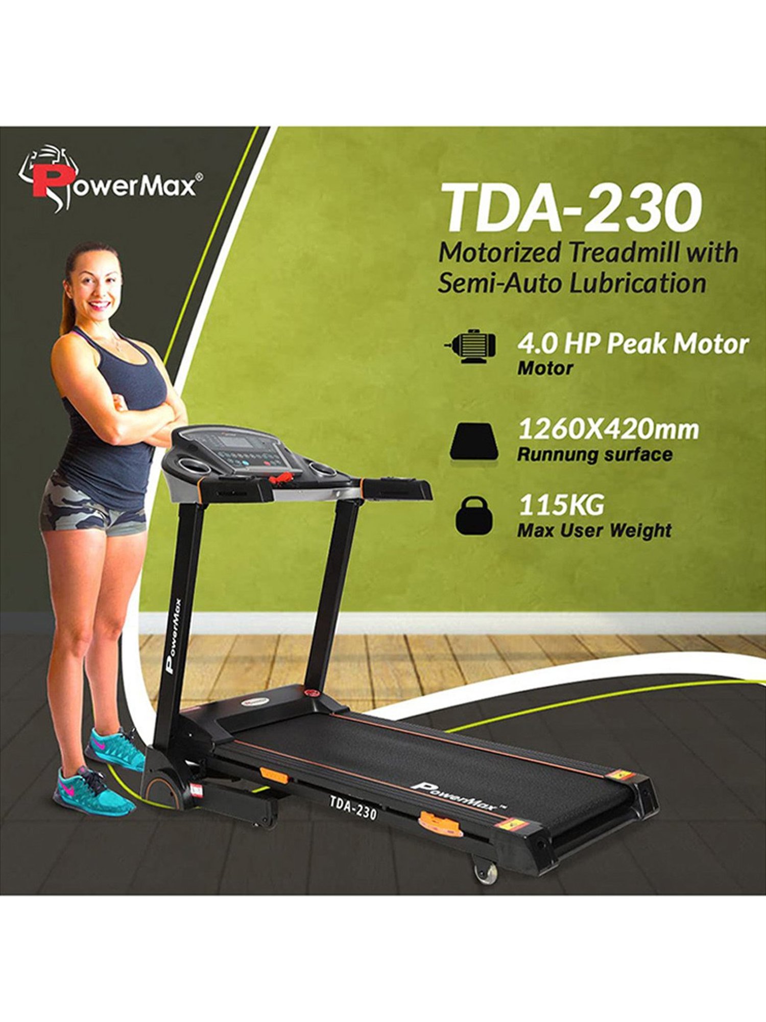 PowerMax Fitness TDA-230 4HP Peak Treadmill (Black)