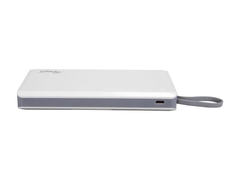 Rosewill 10000 mAh Portable Slim Power Bank Charger with Built-in Cable, USB-C and Micro-USB Outputs, White Matte Finish, LED Battery Indicator (RBPB-20009)