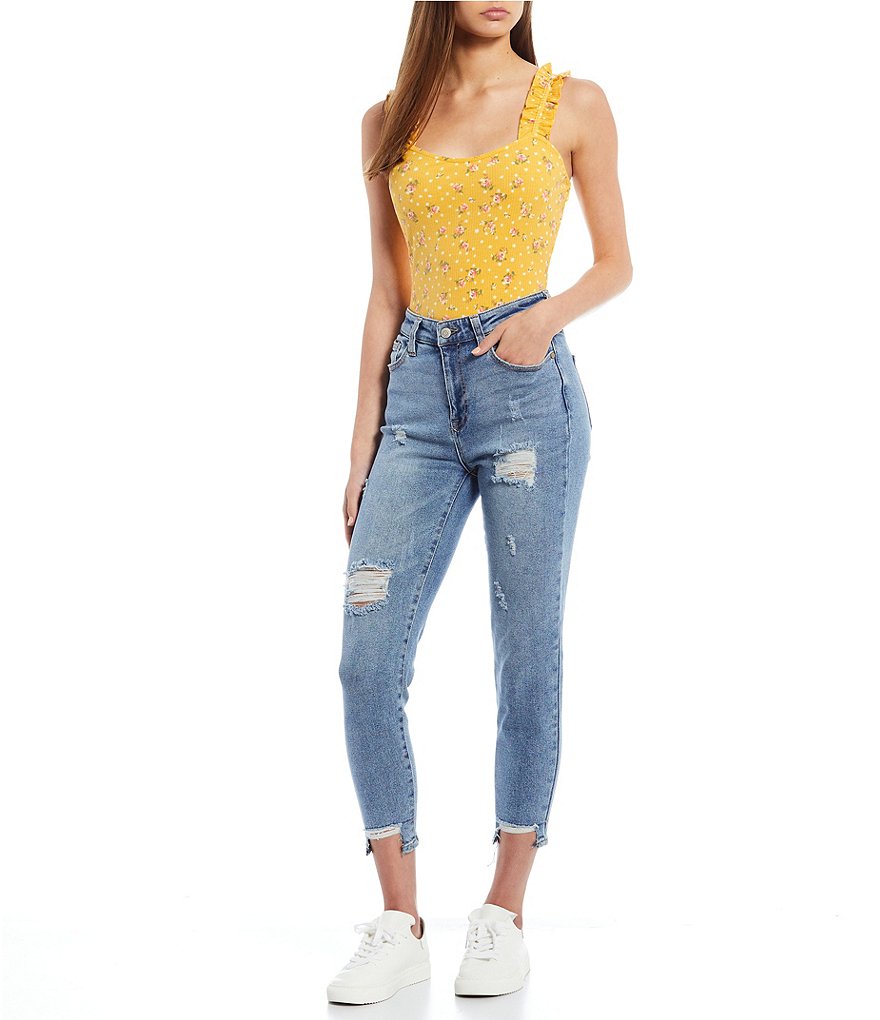 Honey & Sparkle Floral Print Ruffle Strap Bodysuit