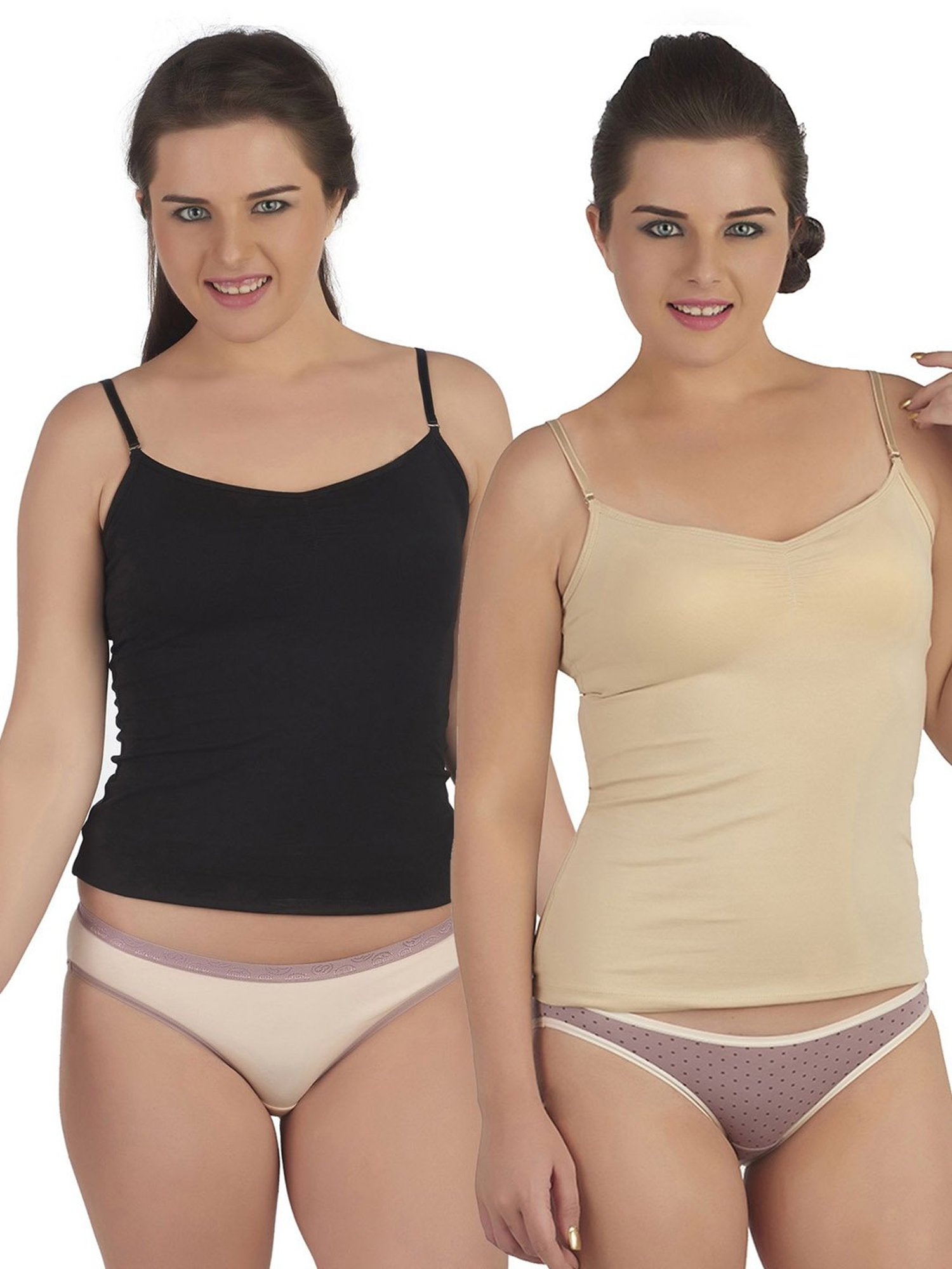 Soie Multicolor Cotton Camisole (Pack Of 2)