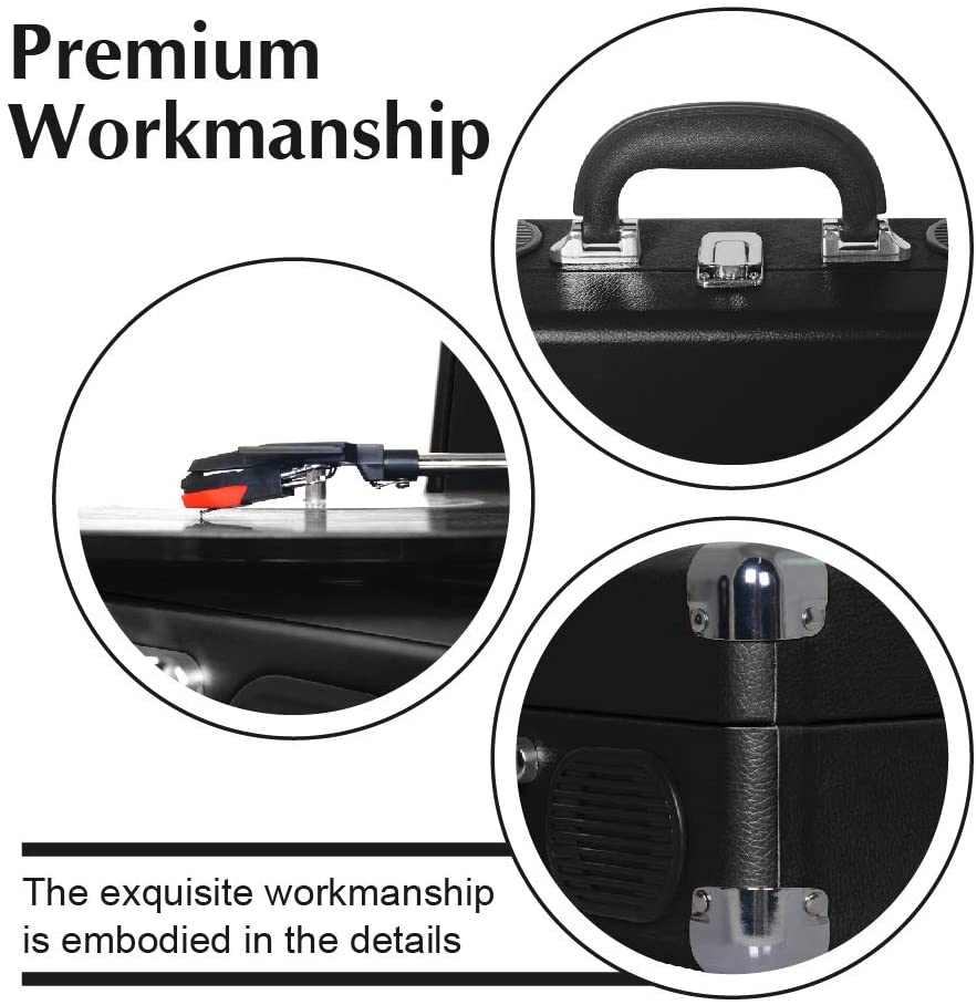 LP&No.1 Portable Suitcase Turntable with Stereo Speaker,3 Speeds Belt-Drive Vinyl Record Player Blue