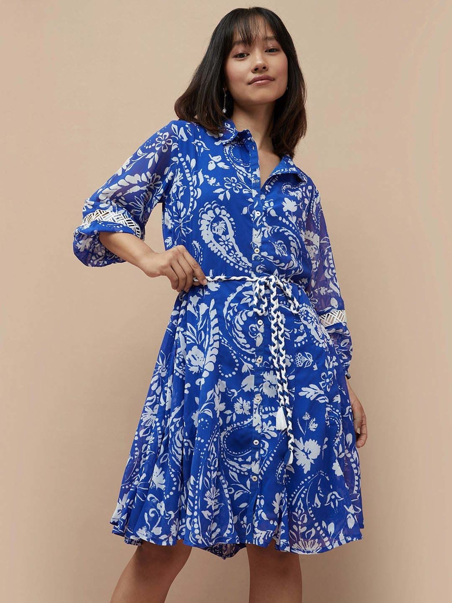 Colour Me by Melange Blue Printed A-Line Dress