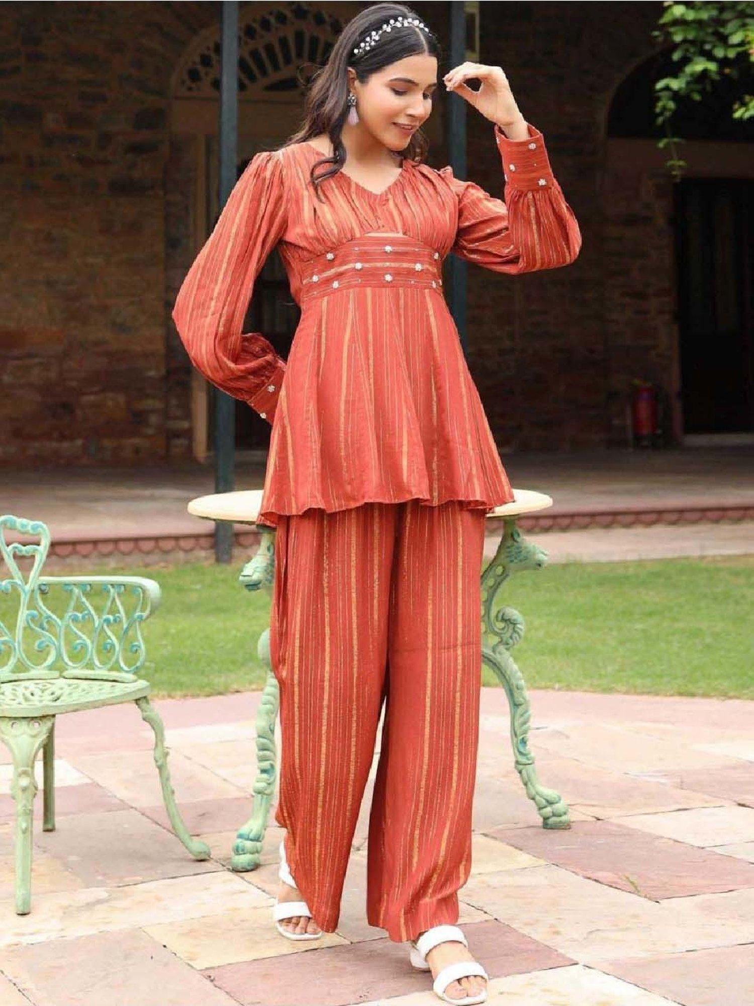 Artagai Midnight Navy Elevated Basics Co-Ord Set With Notch Collar Top And Straight Pants