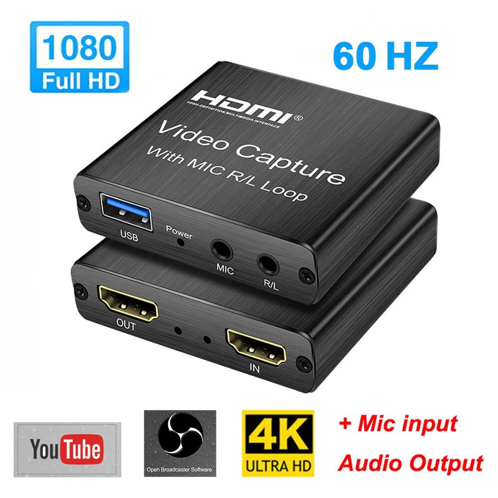 60hz HDMI Video Capture Card Portable For Live Streaming Game Recording With Mic