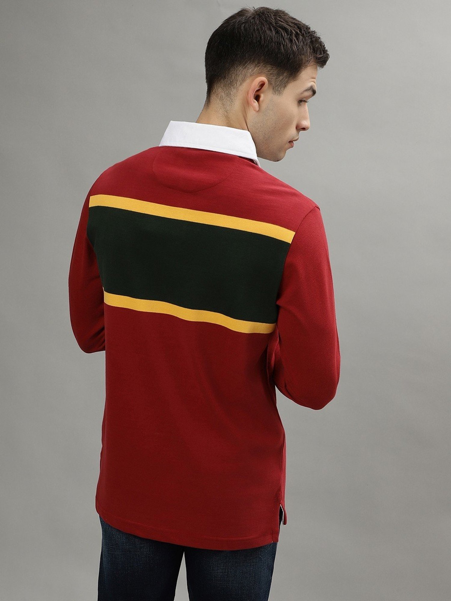 Iconic Red Cotton Regular Fit Colour Block Polo T-Shirt