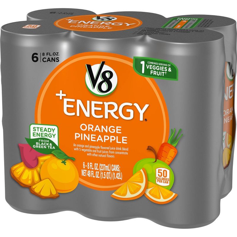 V8 V-Fusion +Energy Orange Pineapple Vegetable & Fruit Juice - 6pk/8 fl oz Cans