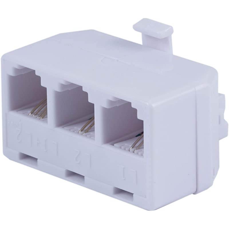 White 2Line inWall Telephone RJ11 Triplex Adapter Home or Office Compatible with Answering Machines Modems Fax Machines All Brand 76532