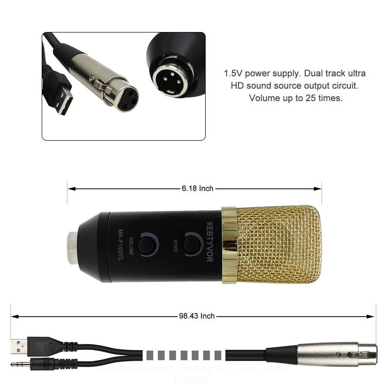 Microphone Adjustable Sound Volume Noise Reduction Condenser KTV Audio Studio Recording Mic MK-F100TL