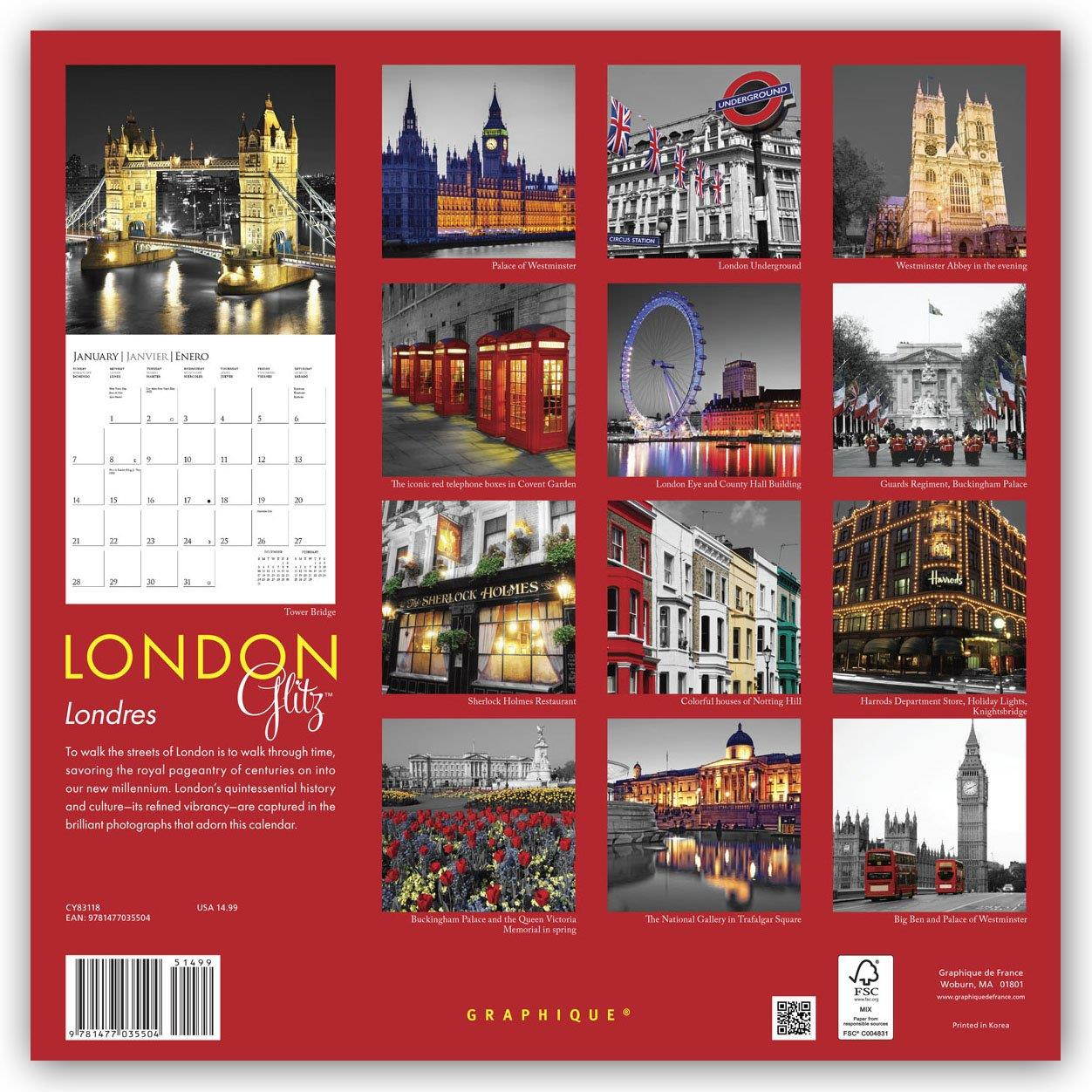 2018 London Glitz Wall Calendar