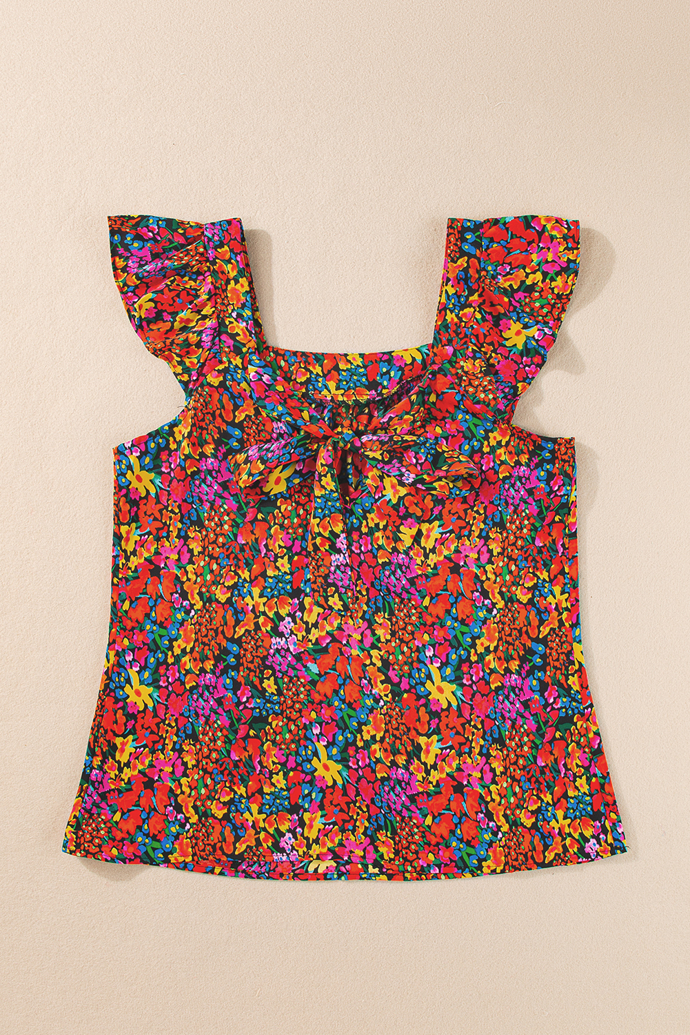 Multicolor Boho Floral Print Ruffle Sleeveless Blouse