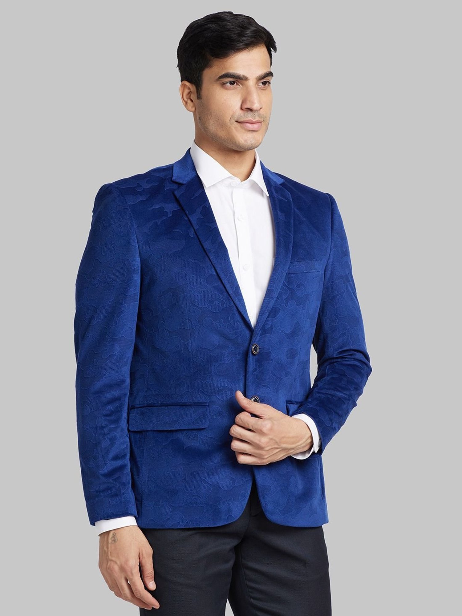 Parx Blue Regular Fit Self Pattern Blazer