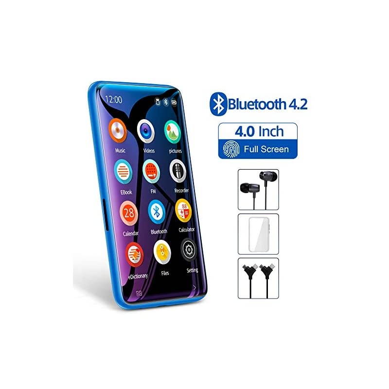 MP3 Player with Bluetooth, 4.0" Full Touchscreen Mp4 Mp3 Player with Speaker, 8GB Portable HiFi Sound Mp3 Music Player with FM Radio, Voice Recorder, E-Book, Supports up to 128GB TF Card Blue