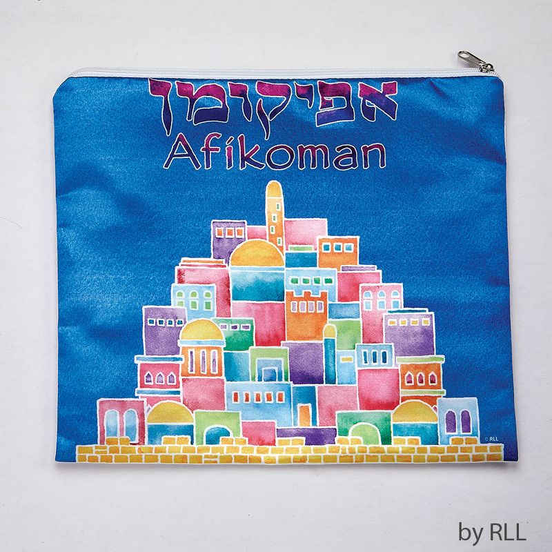 Rite Lite 12" Jerusalem Motif Passover Seder Afikoman Matzah Bag - Blue/Pink