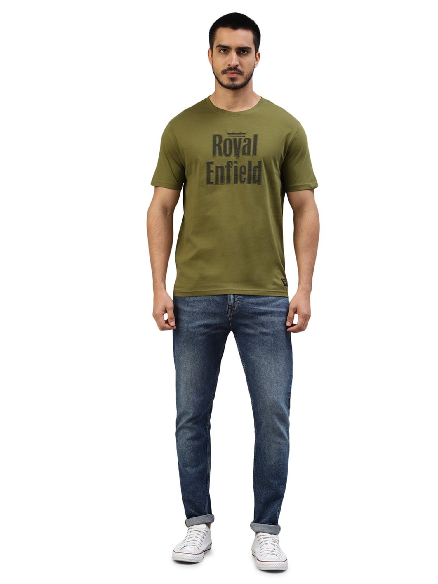 Royal Enfield Urban Edge Olive Regular Fit Printed Crew T-Shirt