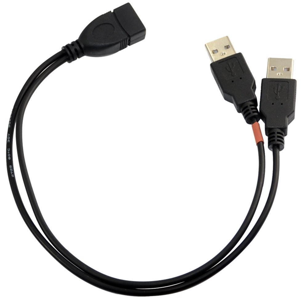 (1ft/30cm) USB 2.0 A  Power Enhancer Y 1 Female to 2 Male Data Charge Cable Extension Cord