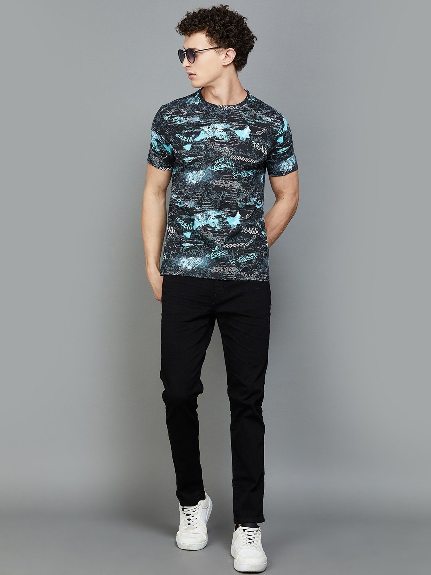 Forca by Lifestyle Black Regular Fit Printed Crew T-Shirt