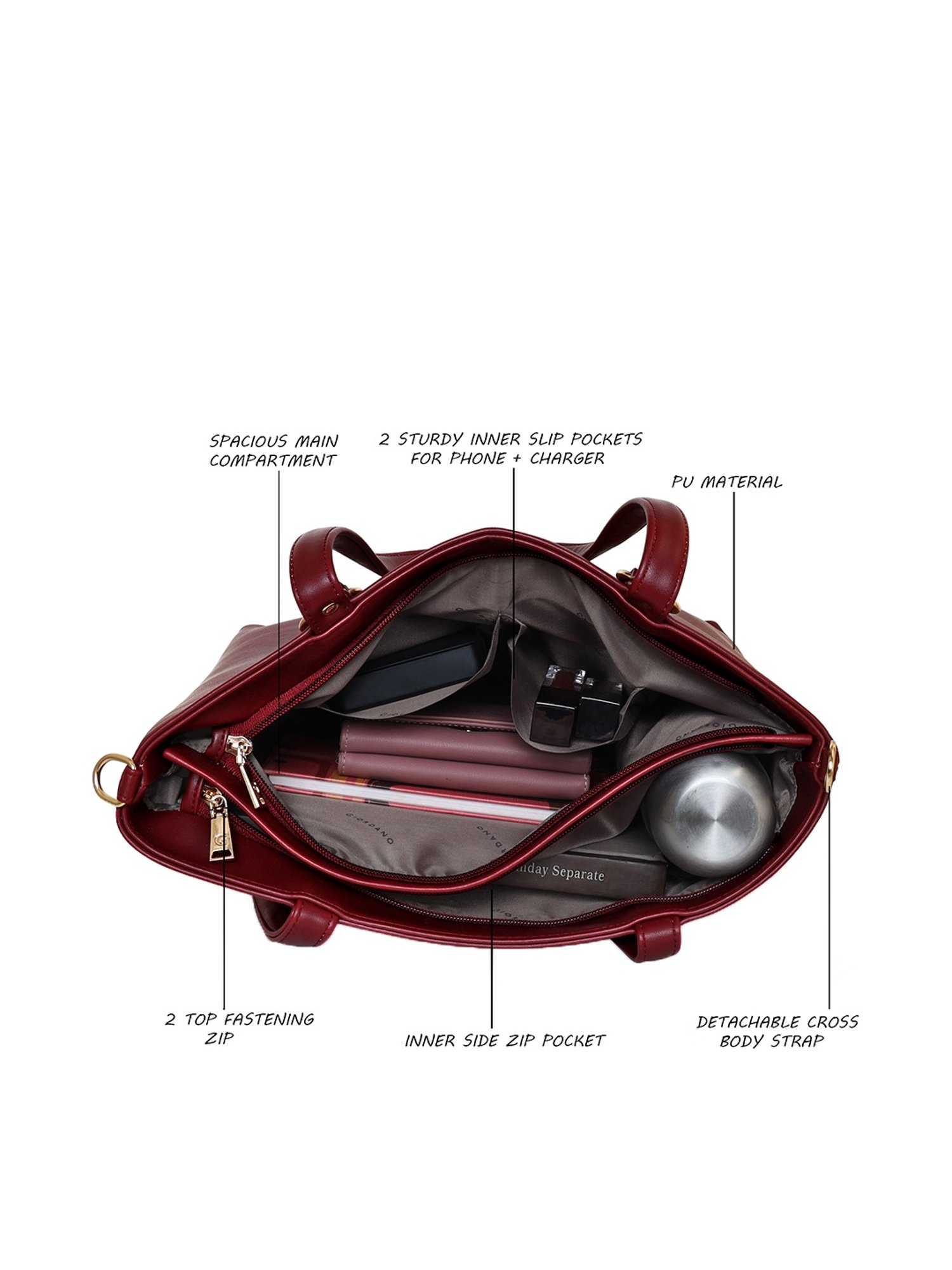 Giordano Brick Red Solid Medium Shoulder Handbag