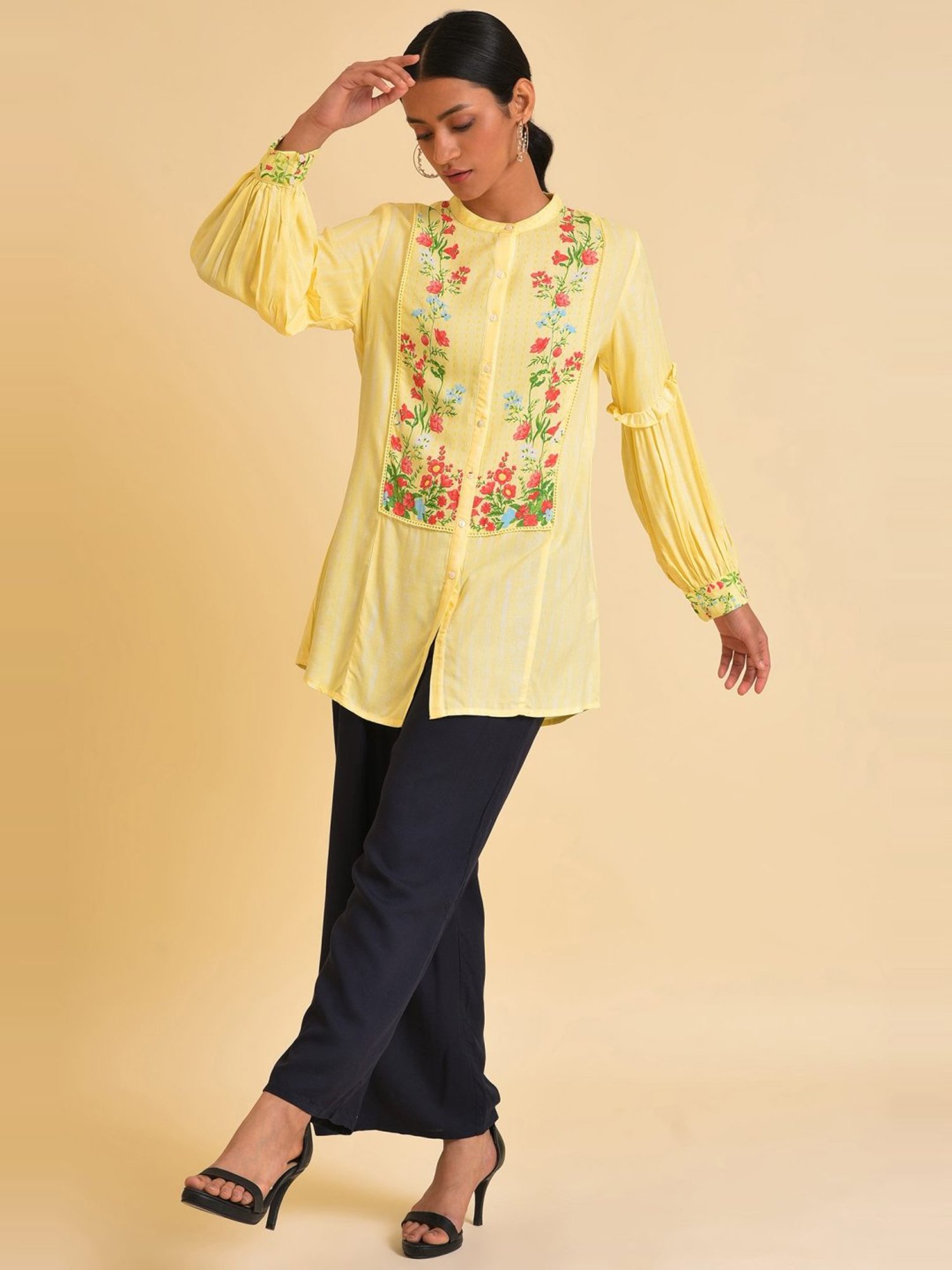 W Yellow Printed Top