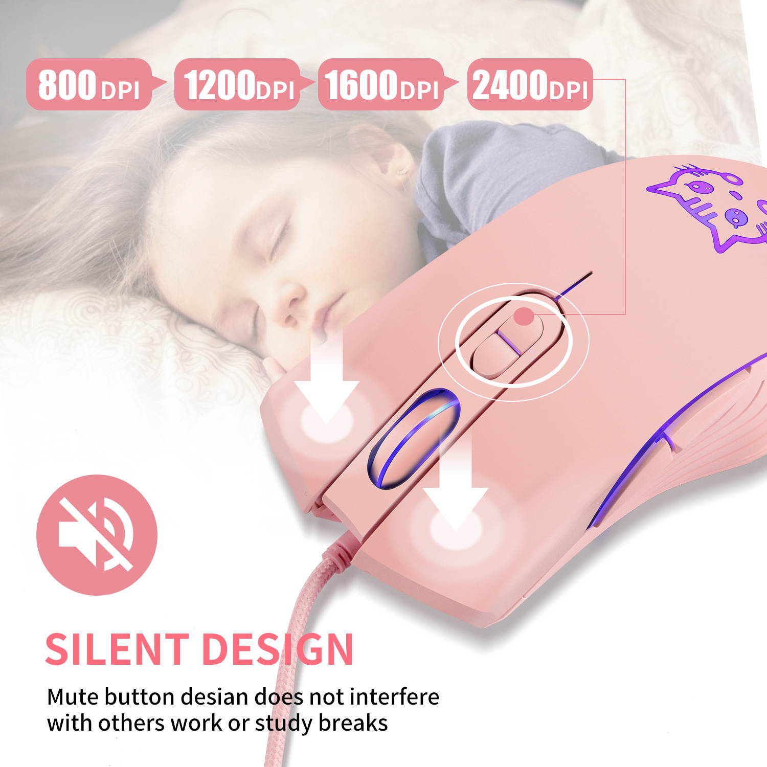 LUNA Cat Party Gaming Mouse USB Wired Lovely Mouse for Windows Macos Android 2400DPI