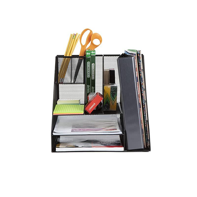 MESHORGBLK Mesh Organizer 8 Compartments Desktop Document Letter Tray for Folders Mail Stationary Desk Accessories Black 8 Comp