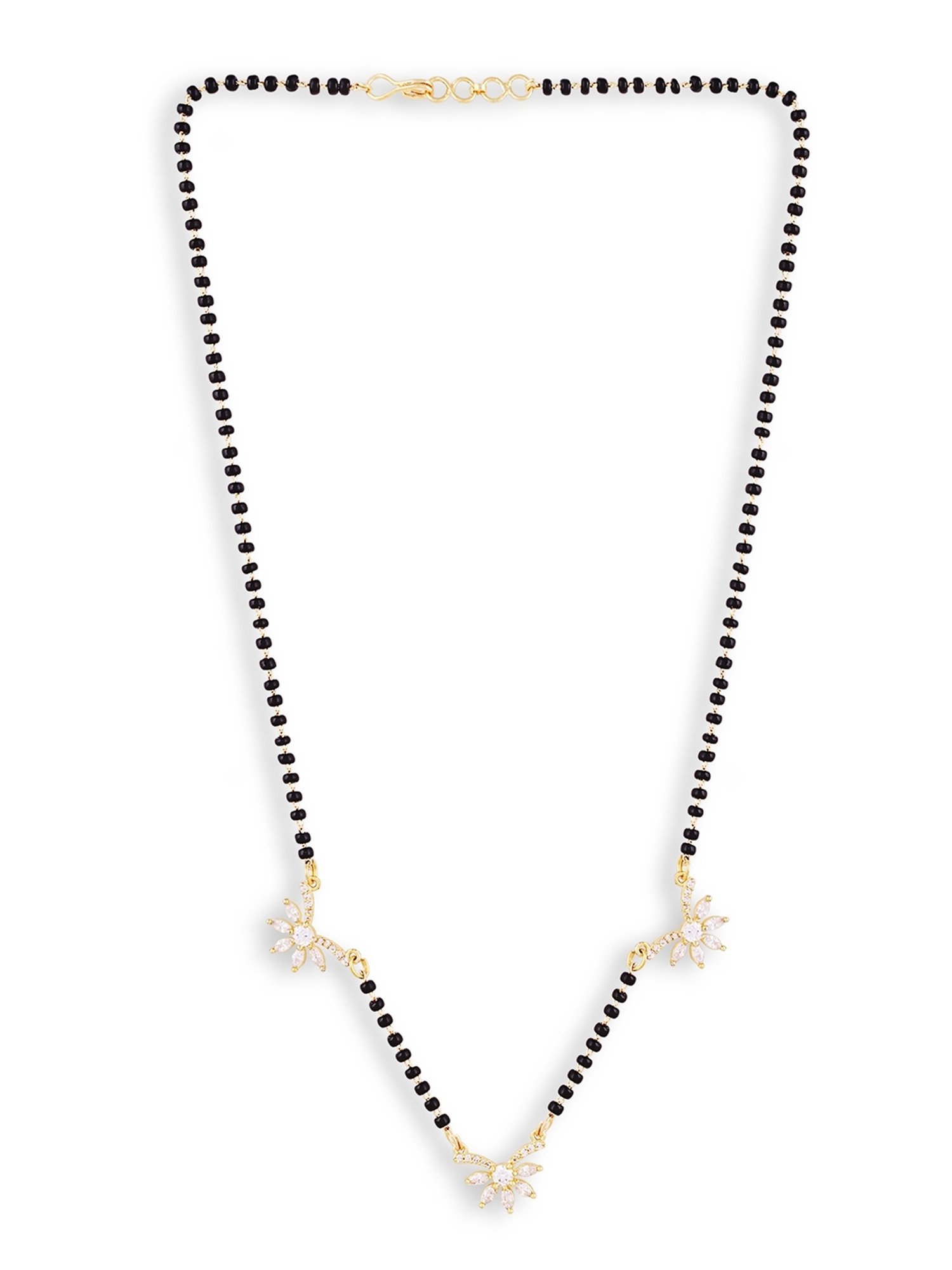 Abdesigns Gold-Plated Black Beaded American Diamond Mangalsutra