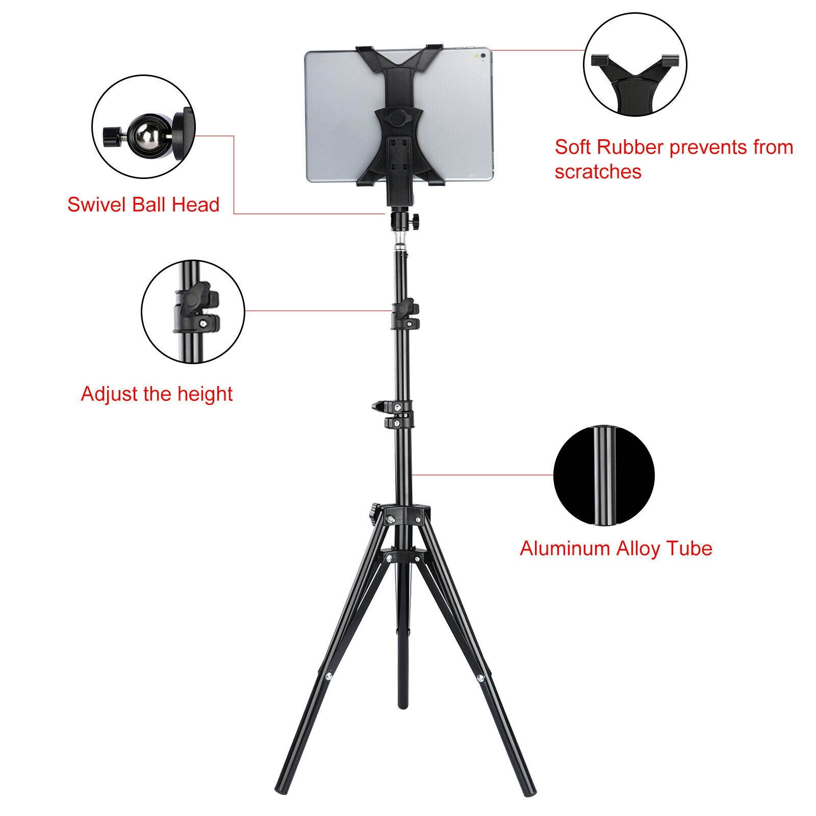 Adjustable Height Tablet Floor Stand Foldable Tripod Mount Holder For iPad Tab