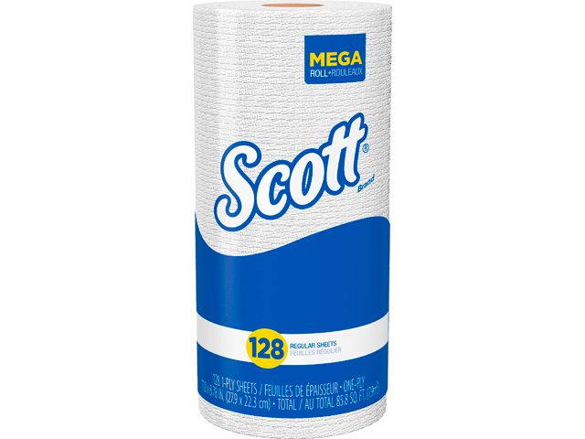 Scott Kitchen Paper Towels (41482) with Fast-Drying Absorbency Pockets, Perforated Standard Paper Towel Rolls, 128 Sheets / Roll, 20 Rolls / Case