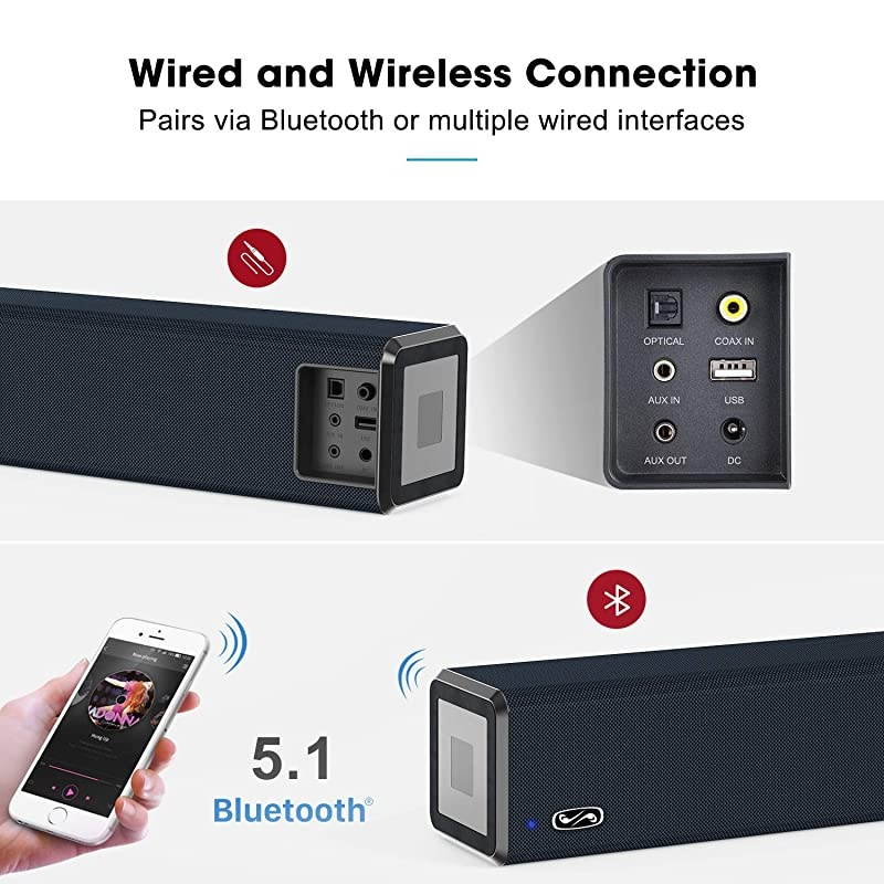21 Channel 100Watt Sound bar2020 Model  Soundbar with Built in Subwoofer Bluetooth 51 Surround Sound Systems 32Inches DSP Touch Remote Control Bass Adjustable