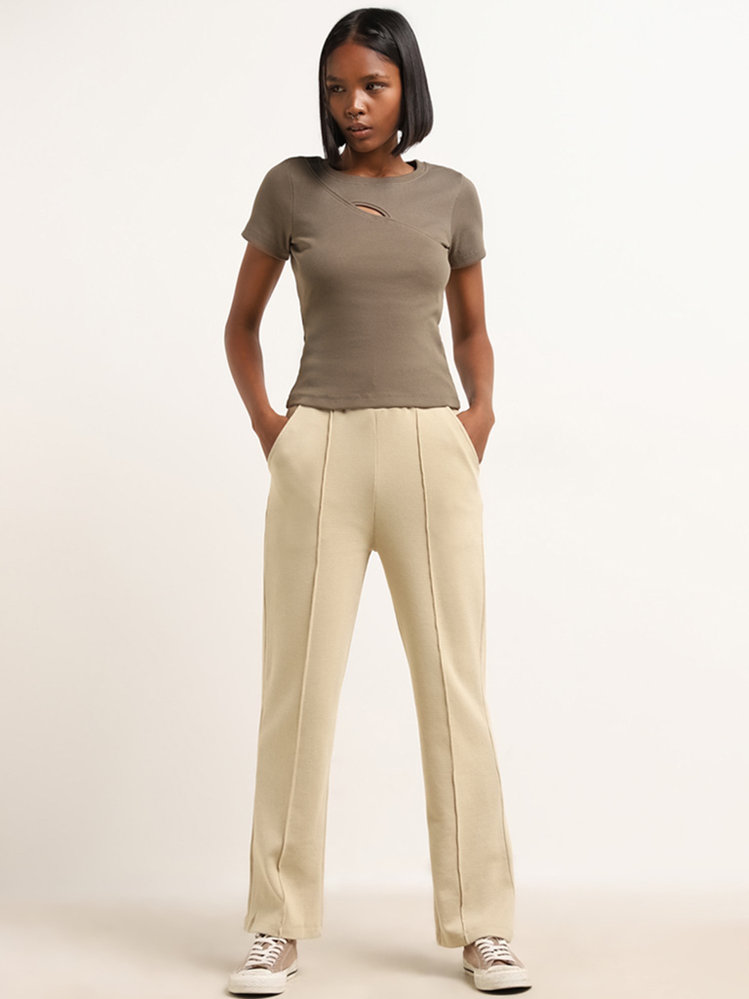 Studiofit by Westside Olive Ribbed T-Shirt