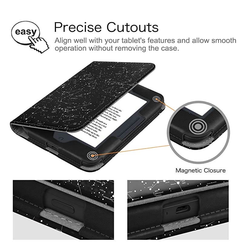 Case for Nook GlowLight 3, Slim Fit Premium Vegan Leather Folio Cover for Barnes and Noble Nook GlowLight 3 eReader 2017 Release Model# BNRV520, Constellation