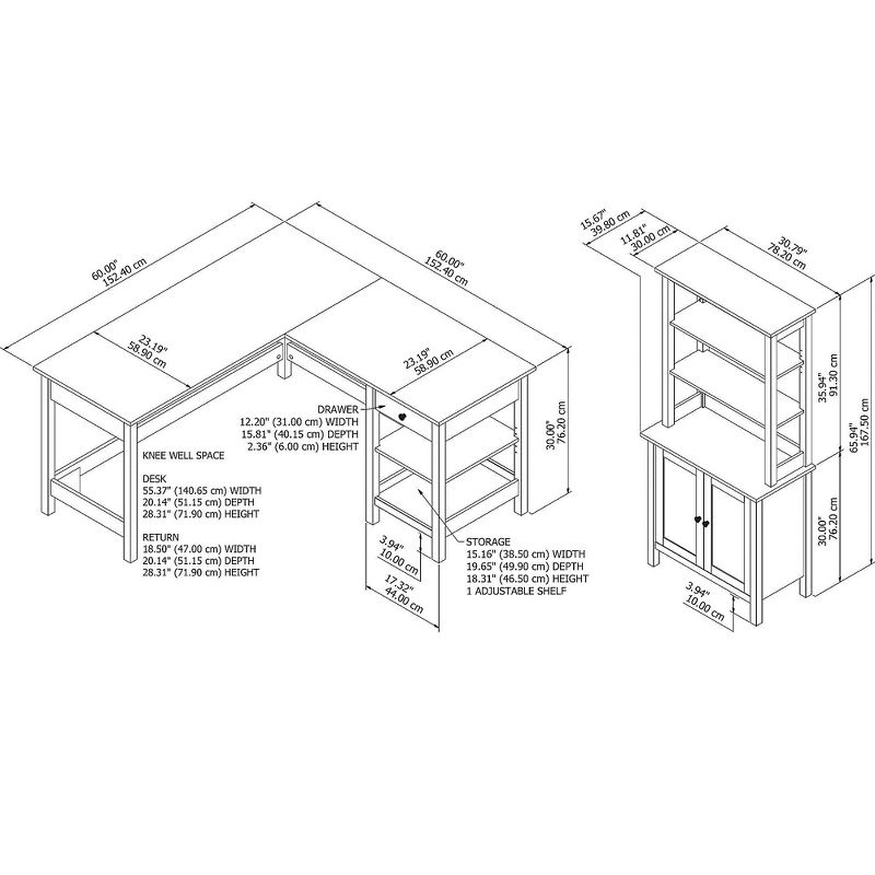 Bush Furniture 60 L-Shaped Computer Desk w/5-Shelf Bookcase Pure White/Shiplap Gray MAY014GW2