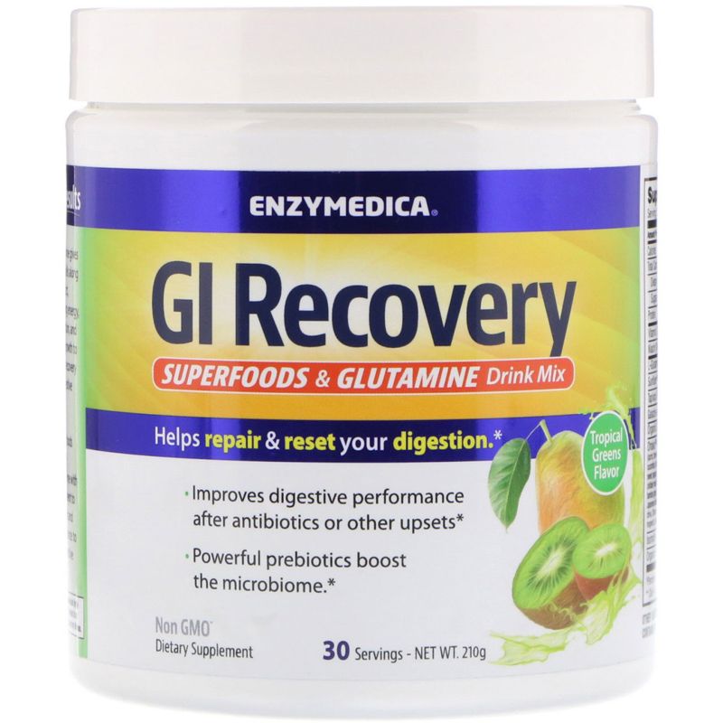 Enzymedica GI Recovery Superfoods & Glutamine Drink Mix, Tropical Greens Flavor, 210 g, Probiotics