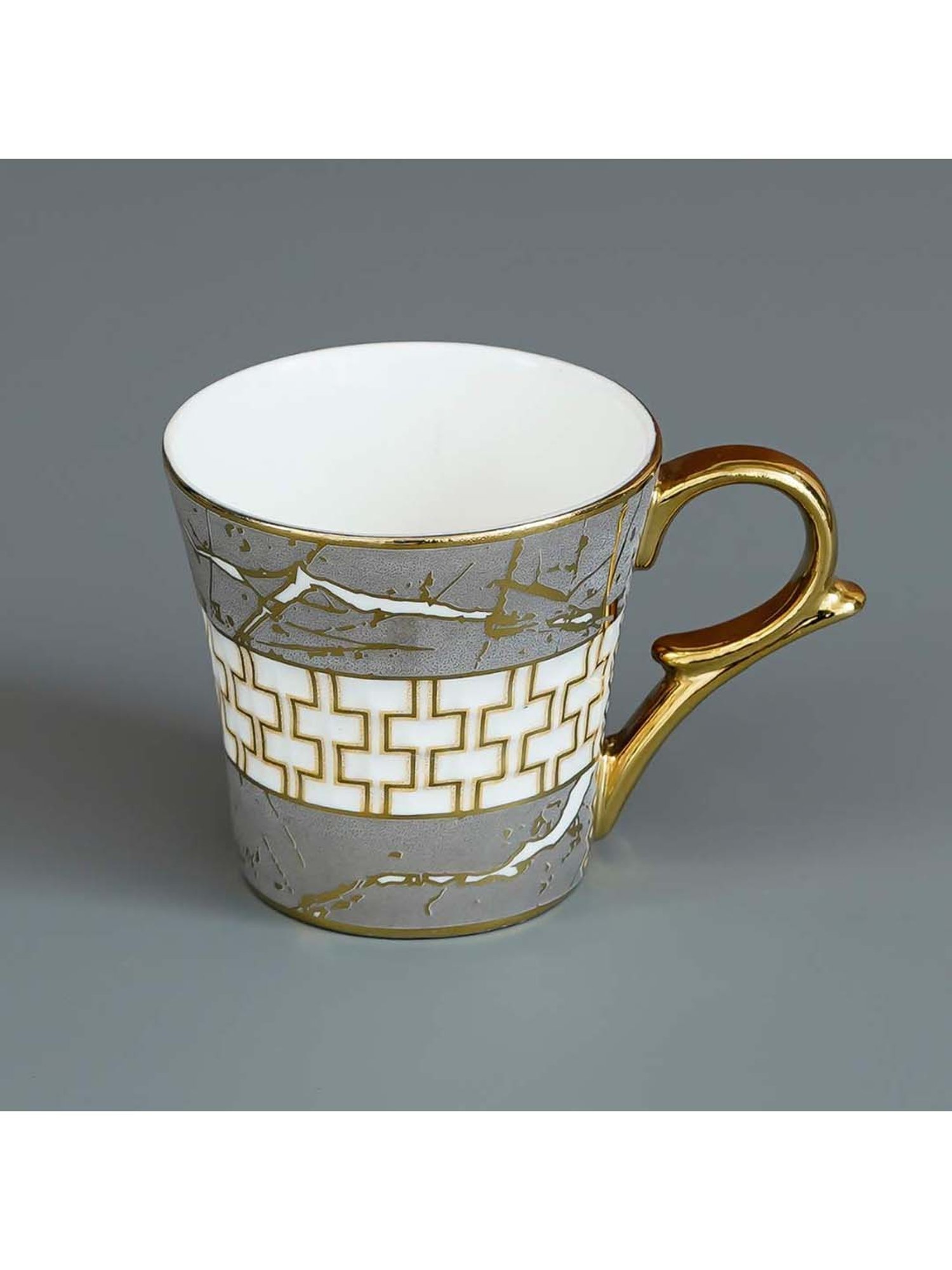 Femora Grey & Gold Ceramic Coffee Mugs (155 ml) - Set of 6