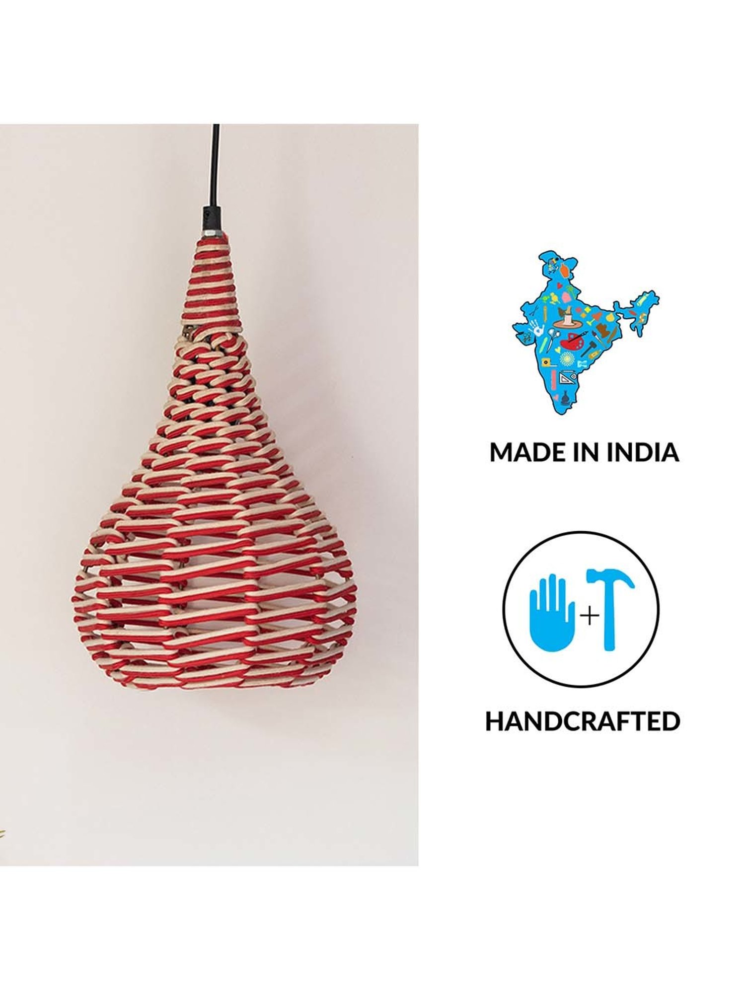 ExclusiveLane Swirls Red & Beige Iron Handwoven Hanging Pendant Lamp
