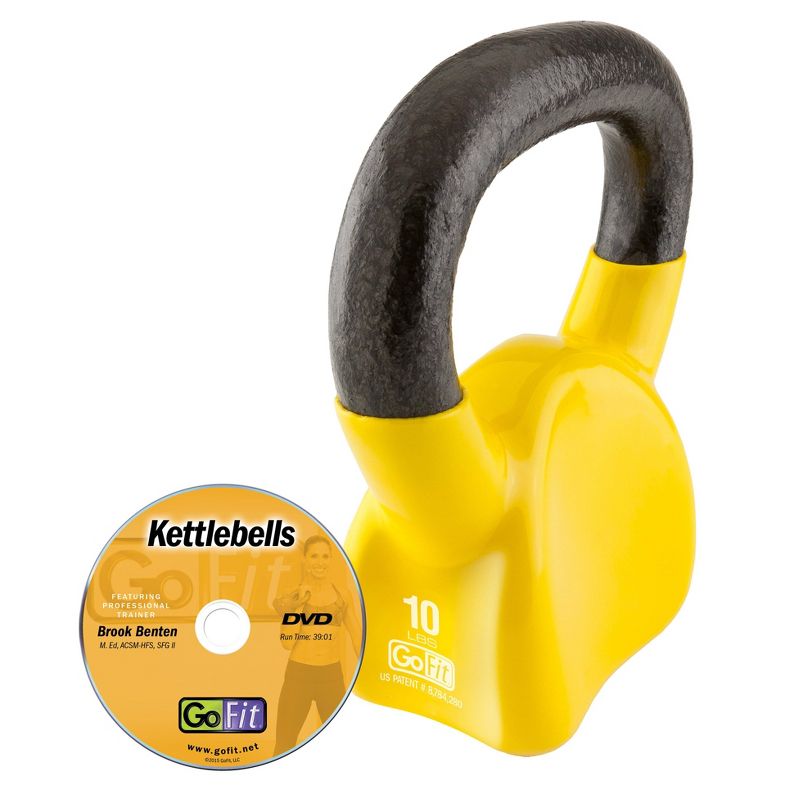 GoFit Contoured Kettlebell with Training DVD - Yellow (10 lbs)
