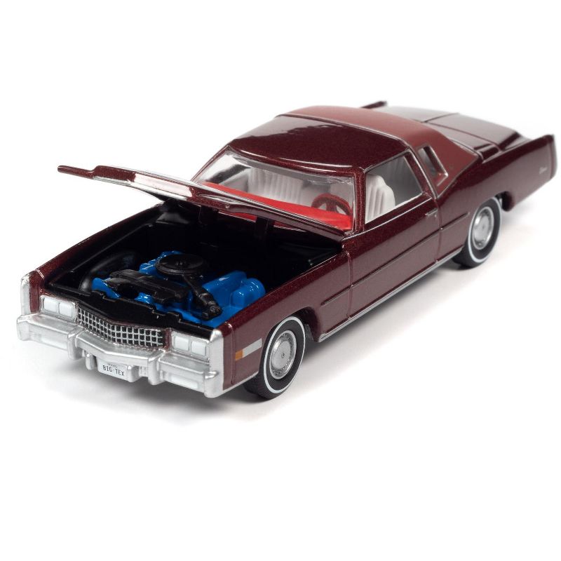 1975 Cadillac Eldorado Cerise Firemist Red Met. w/Maroon Partial Vinyl Top Ltd Ed 11800 pcs 1/64 Diecast Model Car by Autoworld