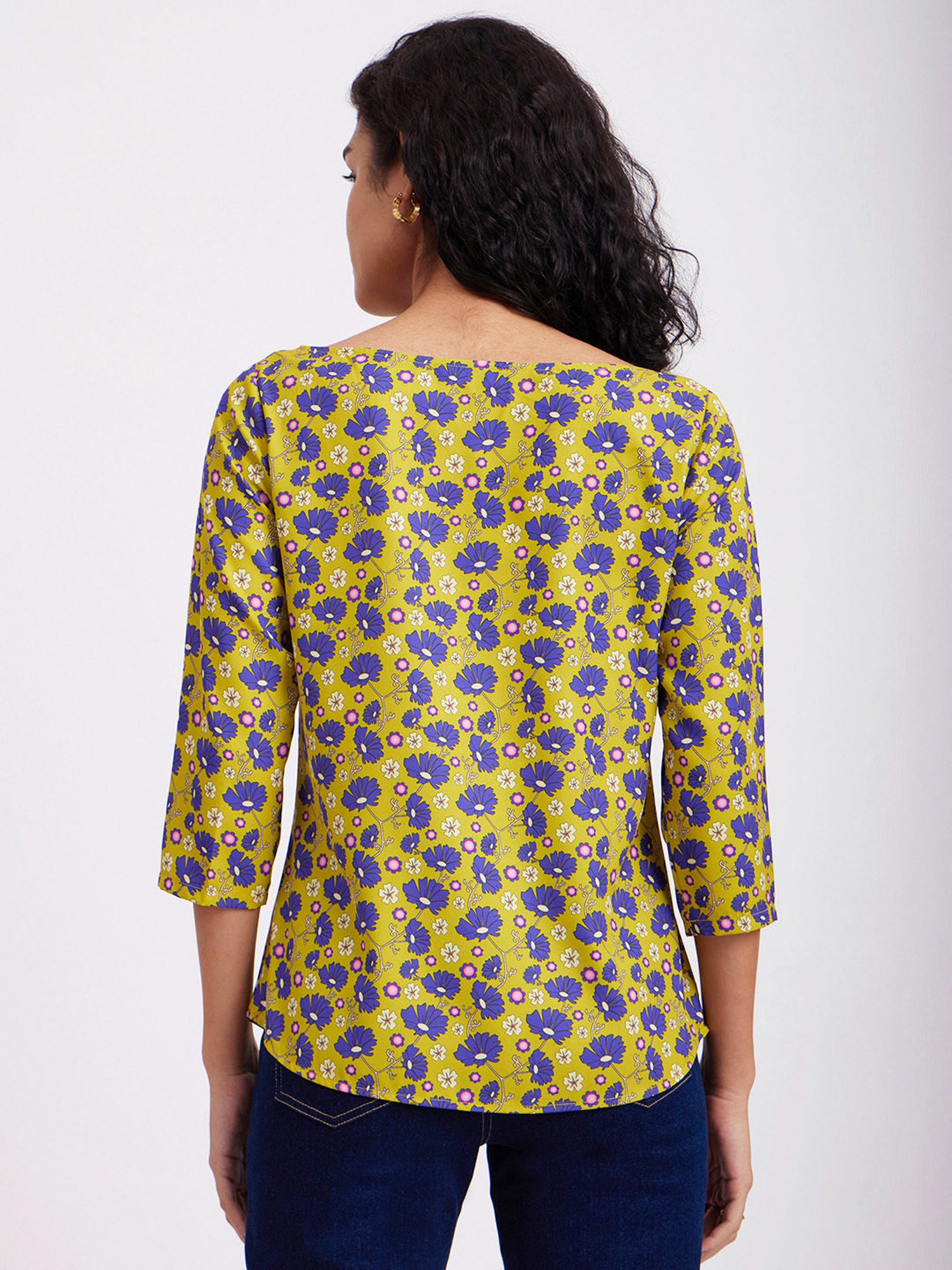 Fablestreet Lime Green & Purple Floral Print Top