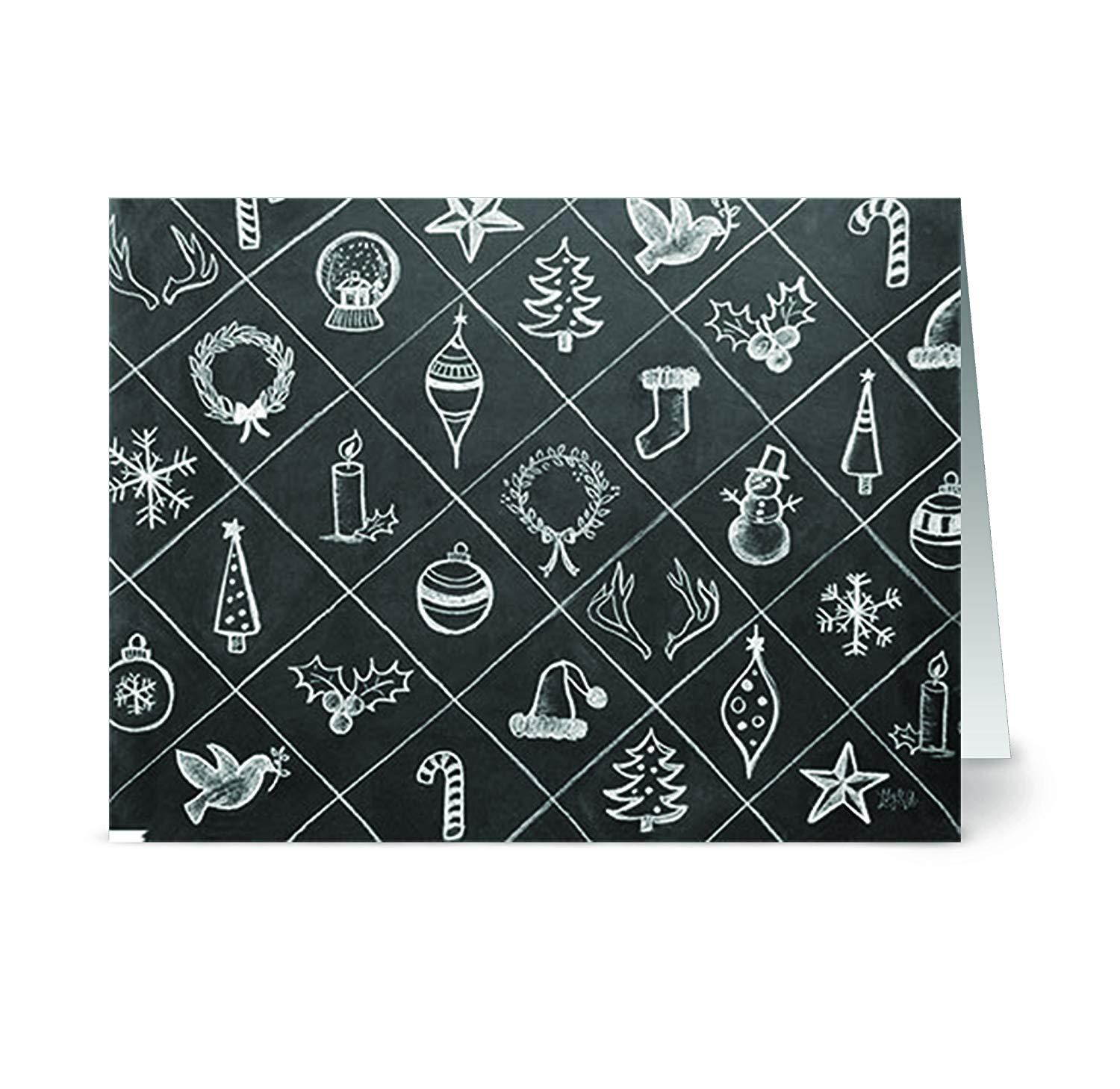 72 Holiday Cards - Chalkboard Holiday - 6 Designs - Red Envelopes Included