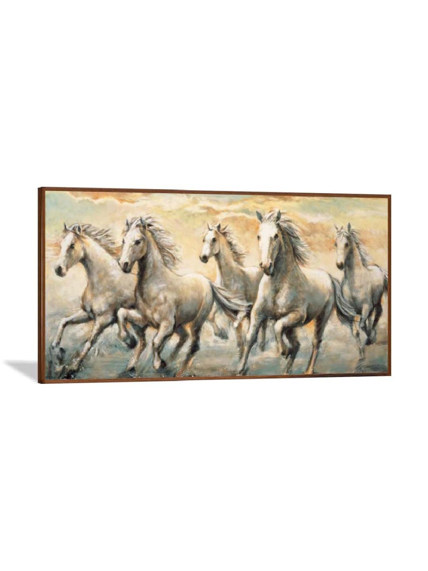 ARTE'VENUE Wild Horses Beige & Grey Canvas Wall Art - Set of 1 (19 X 10 inch)