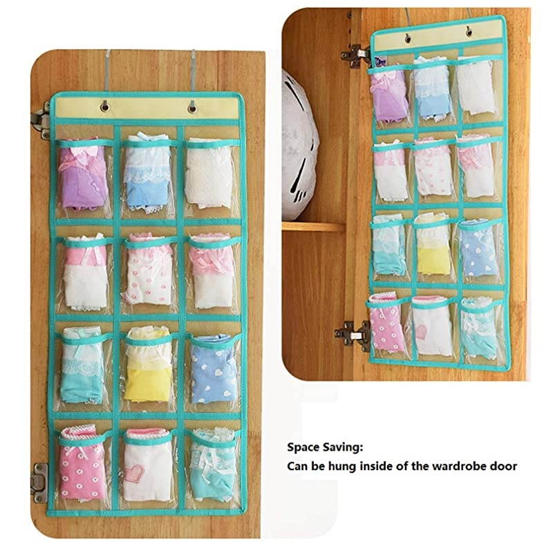 Hanging Closet Underwear Sock Jewelry Storage Over The Door Classroom Cell Phone Calculator Organizer 12 Clear Pockets Beige